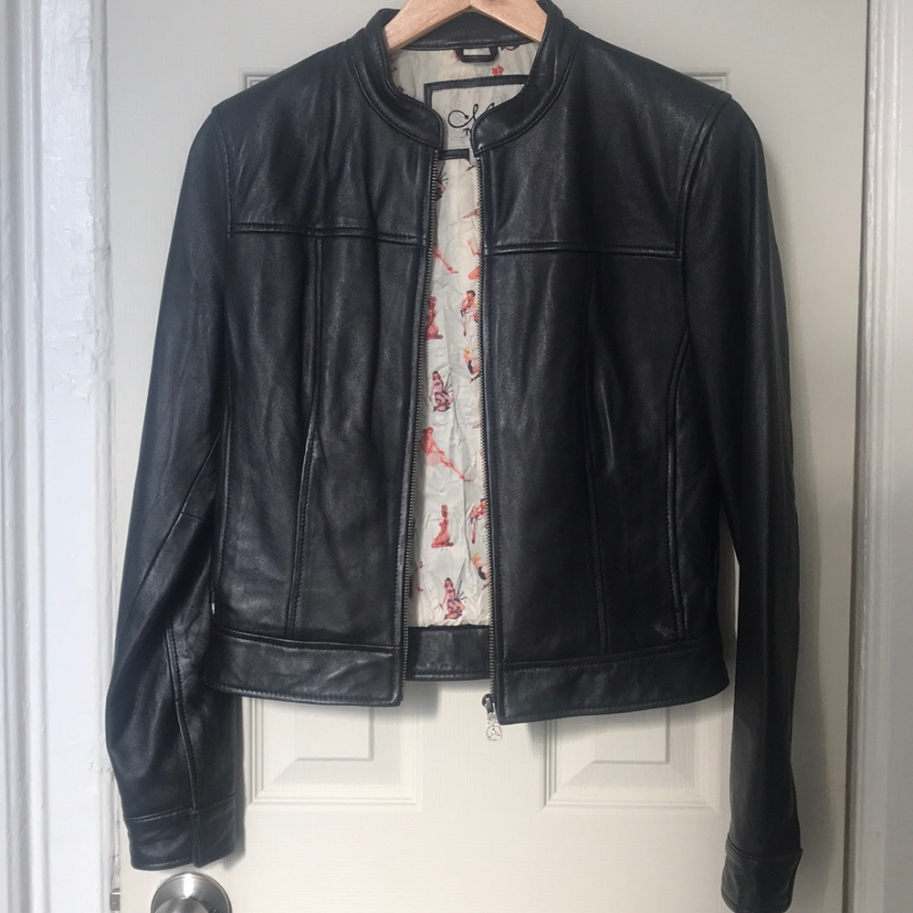 Genuine leather bomber jacket.